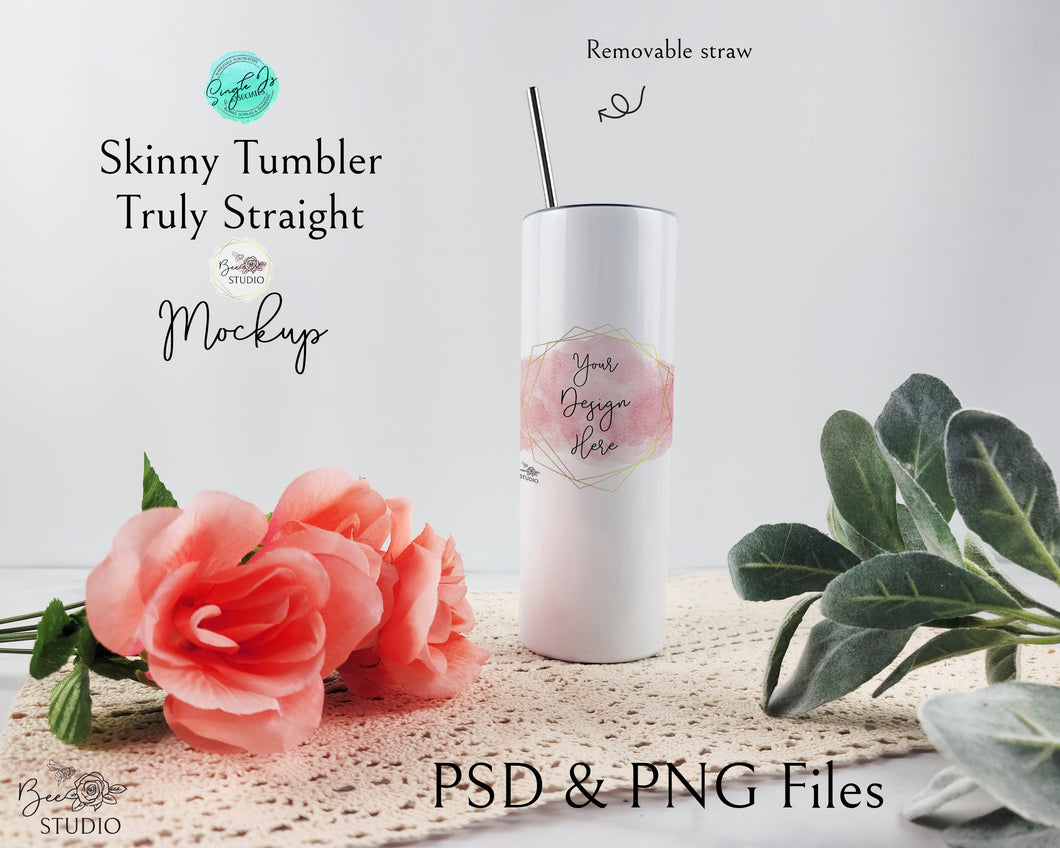 Skinny Tumbler Truly Straight Mockup - Peach Floral