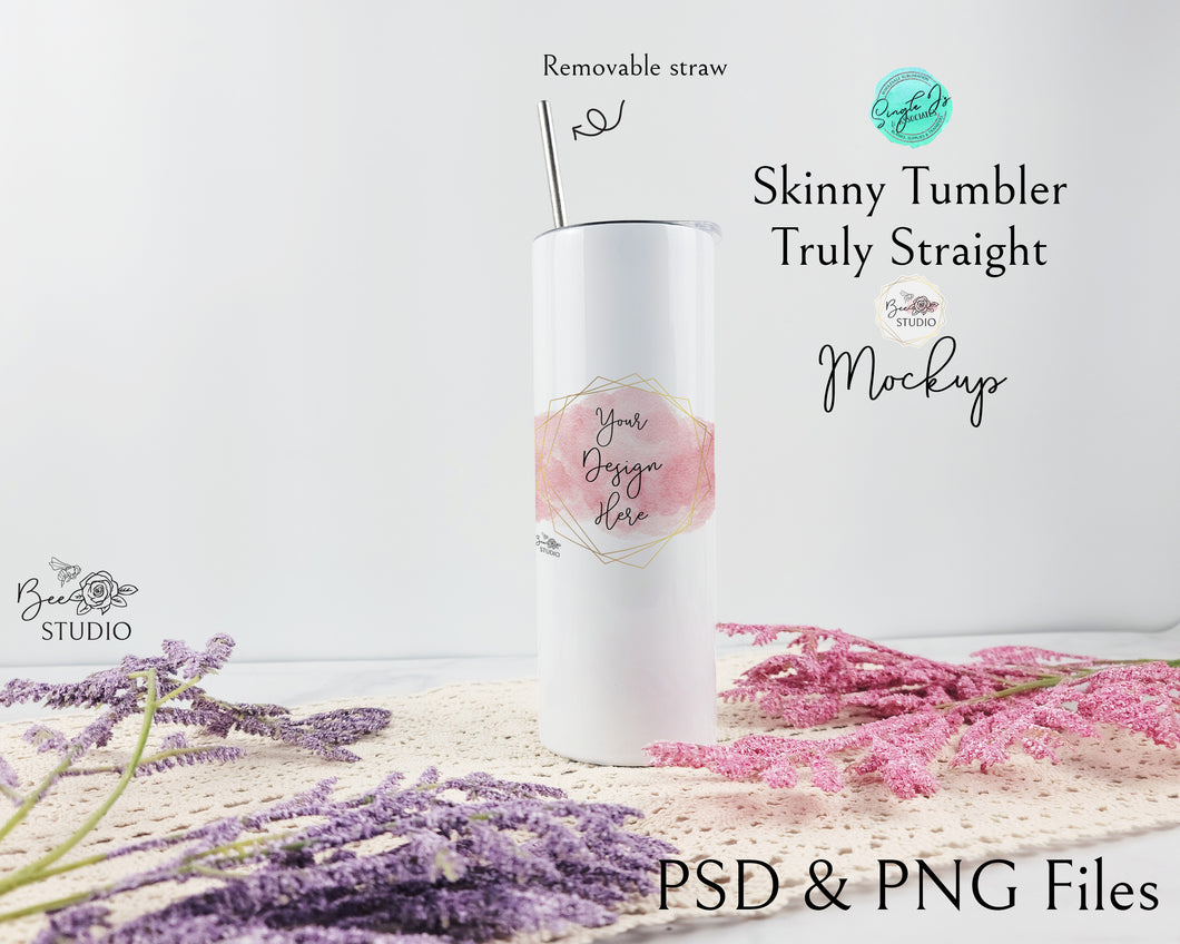 Skinny Tumbler Truly Straight Mockup - Pink & Lavender Floral